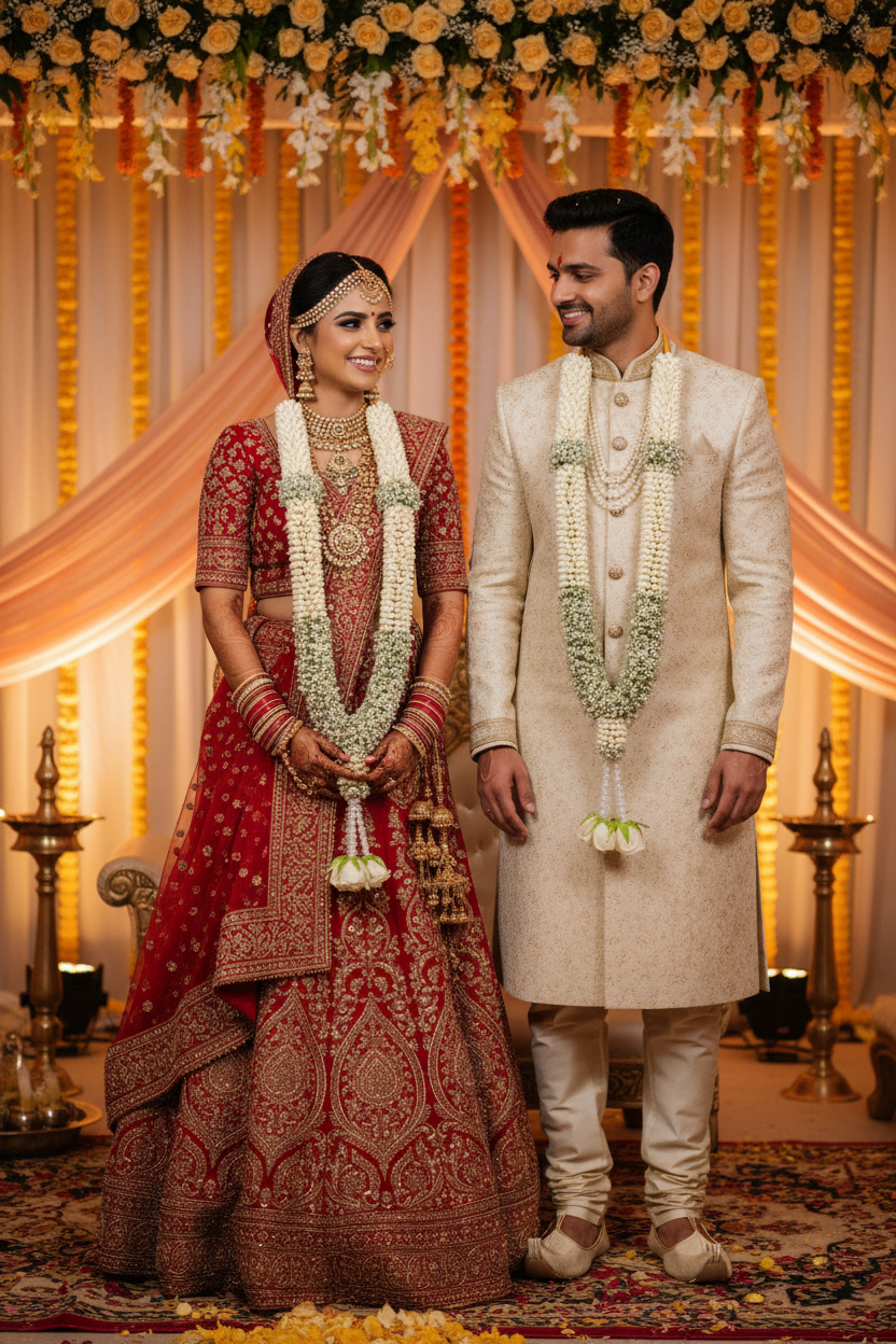 Fresh Mogra & Baby’s Breath Wedding Varmala Pair | Elegant Bridal Jaimala Garland