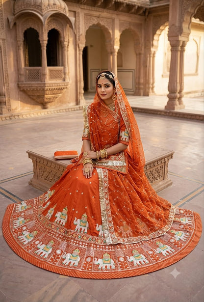 Boutique Vintage Rajputi Poshak | Premium Crepe Silk with Pure Odhani & Hand Zari Work