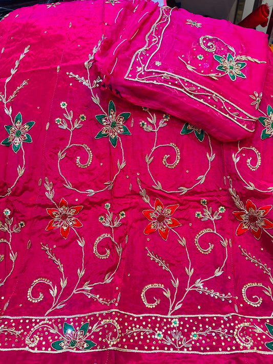 Royal Natural Crepe Ensemble with Handcrafted Jardoji & Dabka Accents