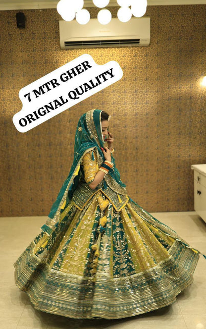 Heavy Boutique Rajputi Poshak 7 Meter Gher Lehenga Set – Vintage Rajwadi Style Georgette & Velvet Designer Dress