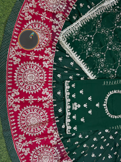 Georgette Fabric Royal pure Odhani Contrast Border Jari Sequence work Beautiful Rajputi poshak