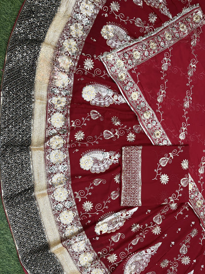 Designer 4.5 MTR Gher Rajwadi Lehenga Poshak – Velvet Border & Vintage Zari Work