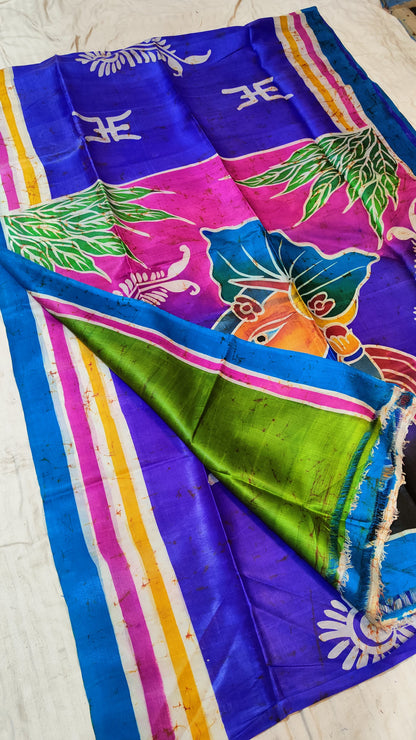 Pure Bishnupuri Silk Batik Saree | Handpainted & Silk Mark Certified