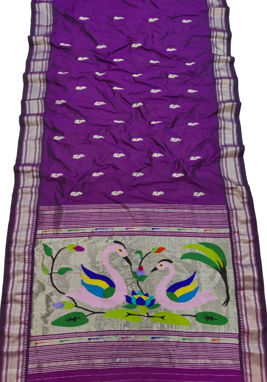 Handloom Golden & Silver Jari Yeola  Paithani – Pure Silk saree
