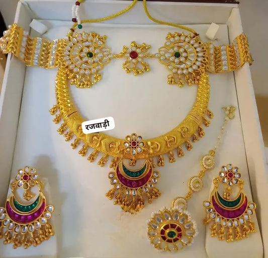 Rajwari Kundan Fancy Jewelry Set with Earrings | Royal Traditional Necklace Set