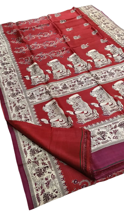Katan Silk Madhubani Print Pure Silk Saree – Premium Artistic Saree