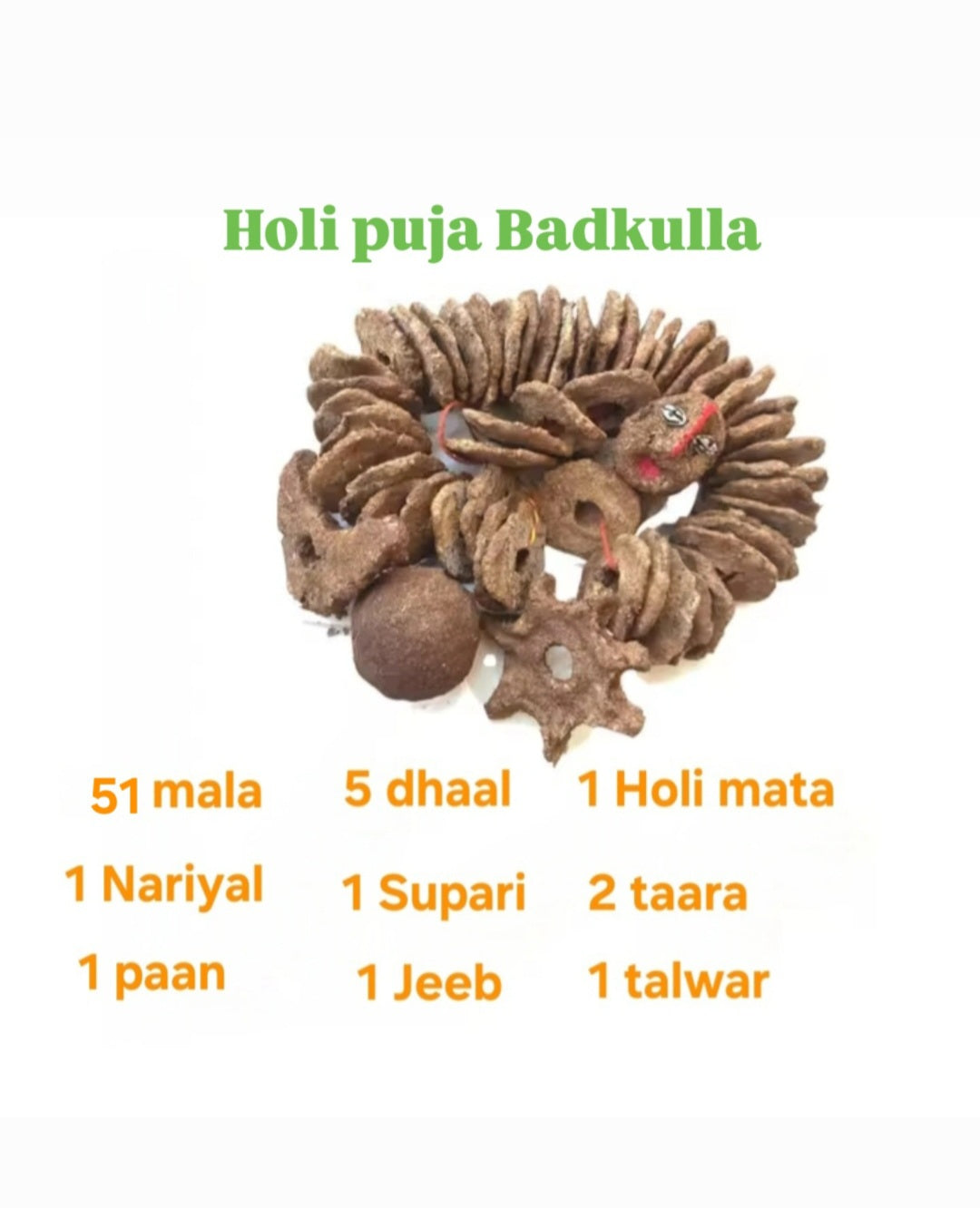 Desi Cow Dung Badkulla Mala (Set of 64 Pieces) | Gobar Badkulle for Holi Pooja, Hawan & Religious Rituals