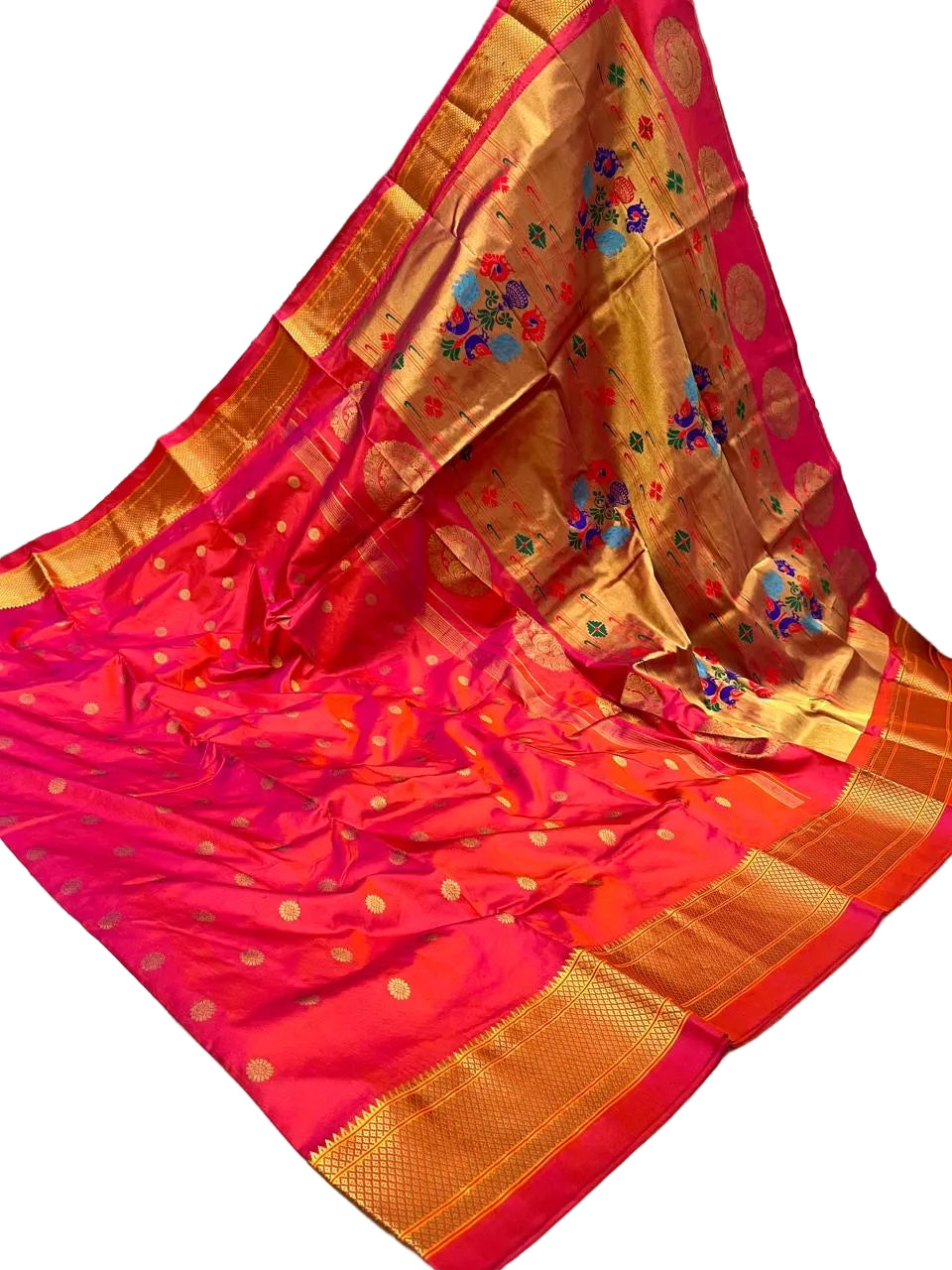 Pure Silk Handwoven Paithani Saree – Kalanjali All Over Butta with Contrast Blouse