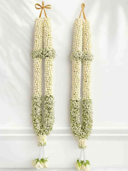 Fresh Mogra & Baby’s Breath Wedding Varmala Pair | Elegant Bridal Jaimala Garland