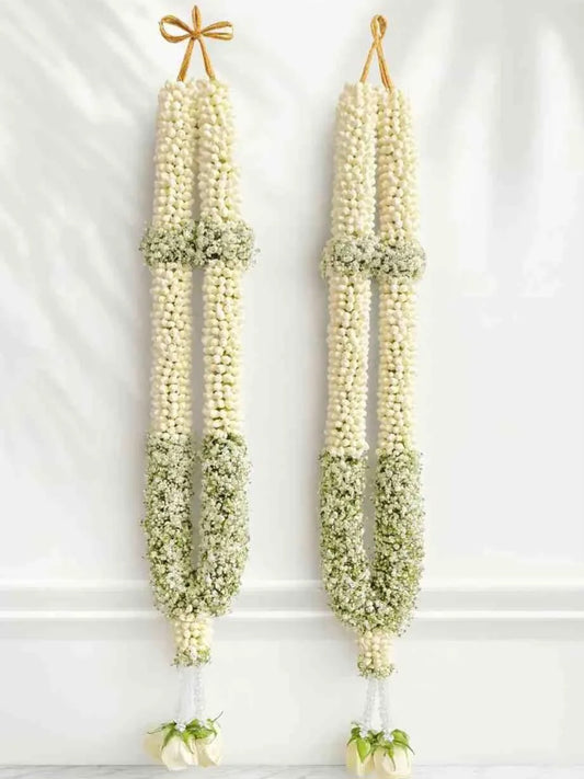 Fresh Mogra & Baby’s Breath Wedding Varmala Pair | Elegant Bridal Jaimala Garland