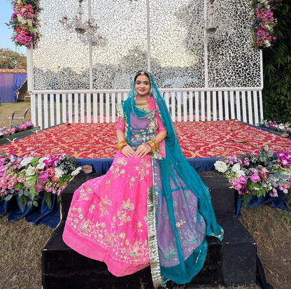 Elegant Partywear Rajasthani Poshak – Natural Silk with Kasab Zari, Aari & Resham Work