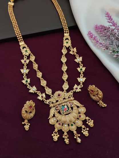 Heritage Matte Antique Rani Haar Necklace | Long Traditional Bridal Jewelry