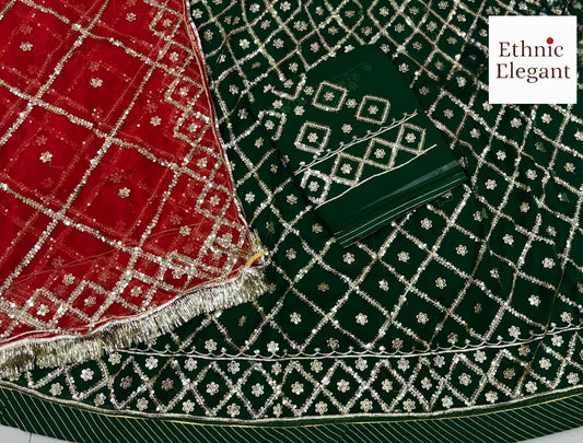 Elegant Half Pure Rajasthani Poshak Set | Partywear Lehenga Set with Four-Side Work Odhna | Festive Ethnic Wear