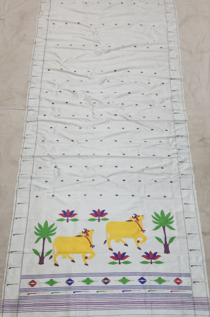 Handloom Single Muniya Pure Silk Paithani Saree | Self Border | Mulberry Silk