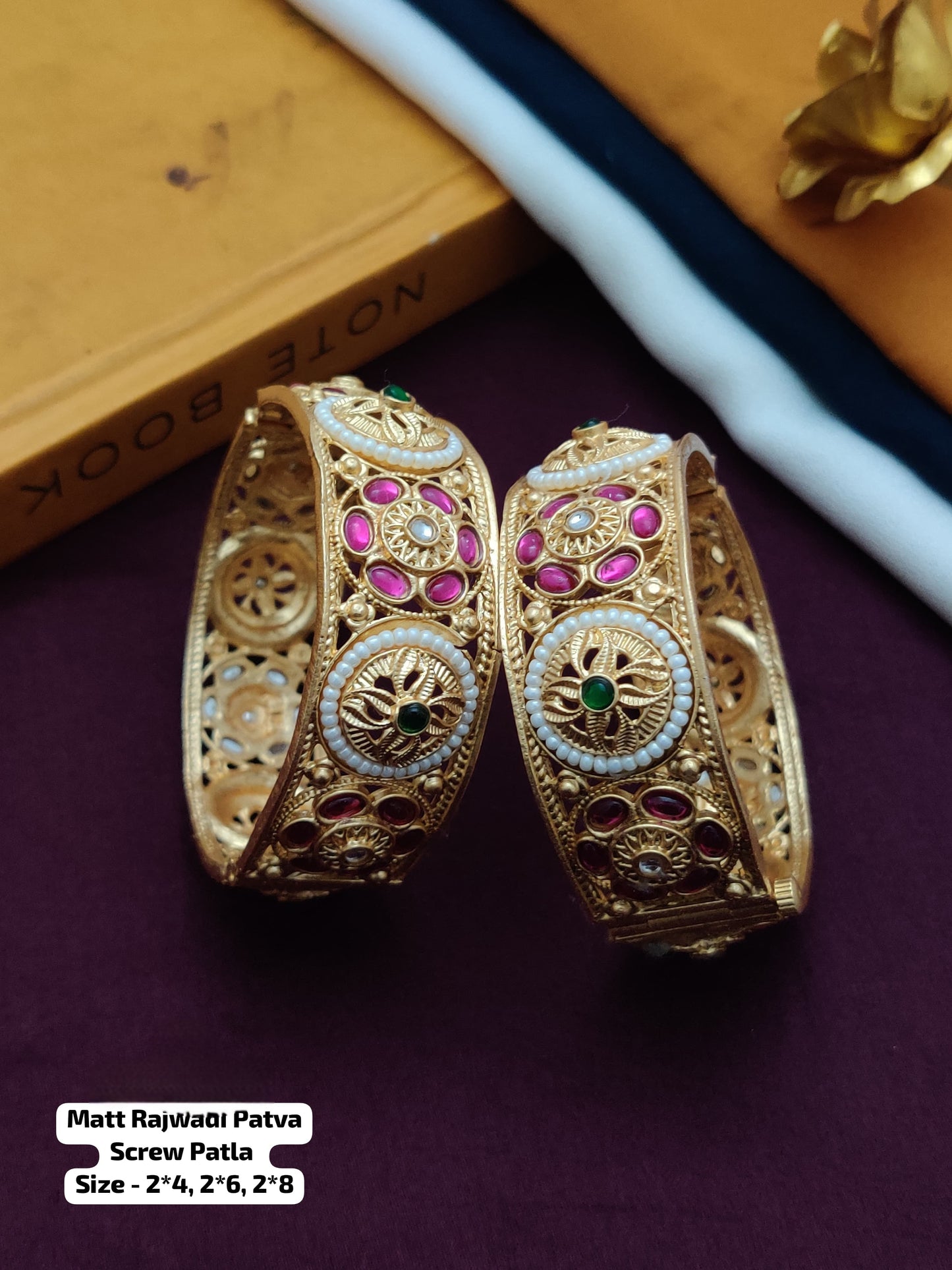 Rajwari Elegant Screw Patla Bangle – Heritage Gold Tone Kada pair