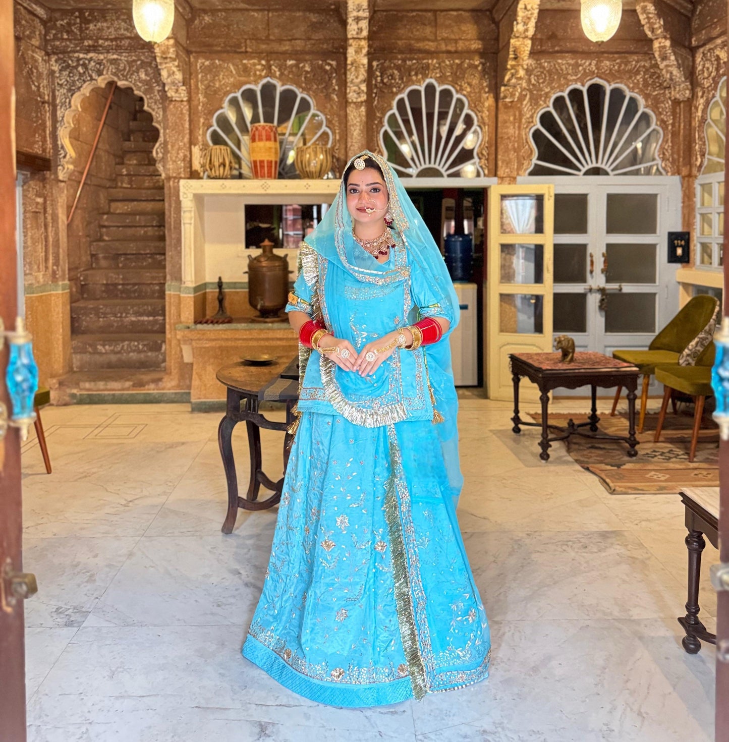 Bridal Zardozi Kundan Rajputi Poshak – Pure Hamrahi Odhni with Hand Dabka & Aari Work