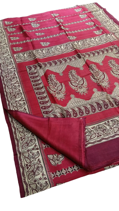 Katan Silk Madhubani Print Pure Silk Saree – Premium Artistic Saree