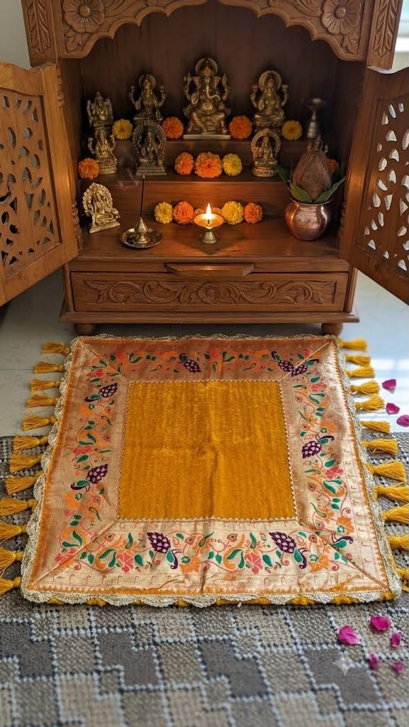 Handcrafted Traditional Puja Aasan | Premium Prayer Mat |Decorative Puja Chowki Aasan | Handmade Prayer Mat