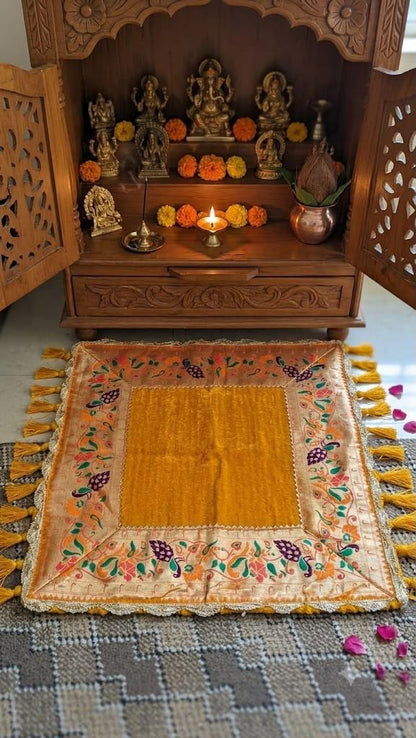 Handcrafted Traditional Puja Aasan | Premium Prayer Mat |Decorative Puja Chowki Aasan | Handmade Prayer Mat