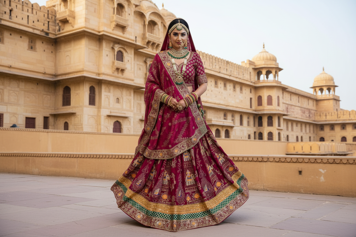 Designer 4 Meter Gher Rajasthani Poshak – Vintage Boutique Georgette Lehenga Suit with Heavy Odhani