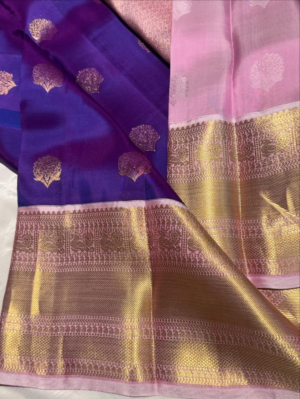 Blue Pink Pure Kanjivaram Silk Saree – Elegant Traditional Silk Saree