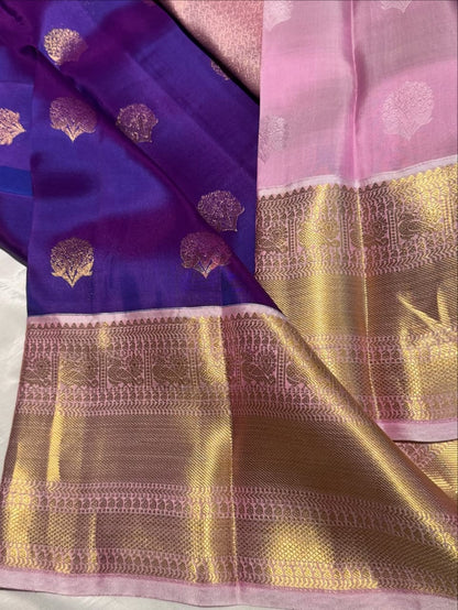 Blue Pink Pure Kanjivaram Silk Saree – Elegant Traditional Silk Saree
