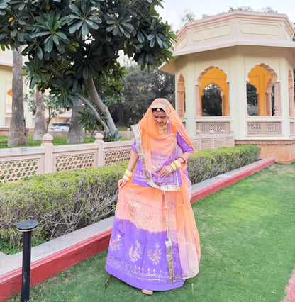 Shaded Crepe Partywear Poshak with Pure Odhna | Aari, Resham & Moti Work Designer Suit for Weddings