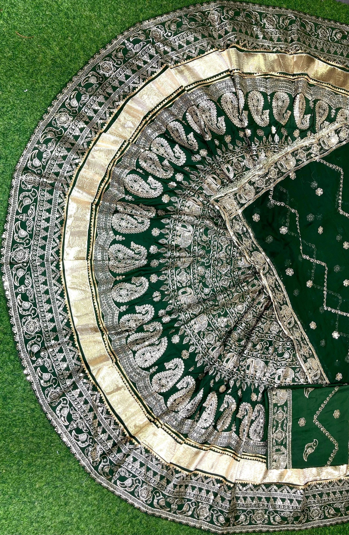 Designer Rajasthani Poshak Lehenga Set with Pure Odhani | Crepe Silk 4 MTR Gher | Vintage Zari & Gotta Work