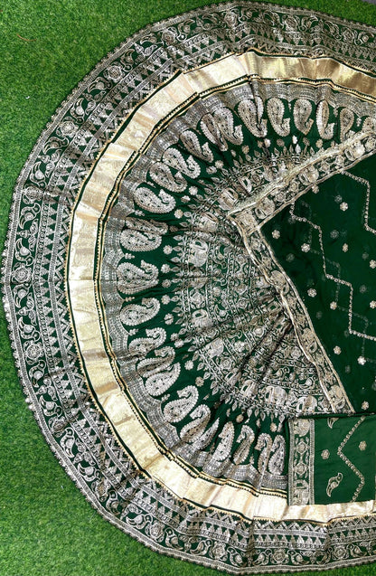 Designer Rajasthani Poshak Lehenga Set with Pure Odhani | Crepe Silk 4 MTR Gher | Vintage Zari & Gotta Work