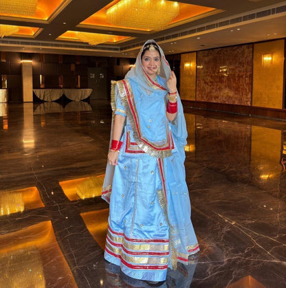 Royal Rajwadi Satin Poshak – Pure Odhani with Gota Patti & Laffa Sikkiya Work