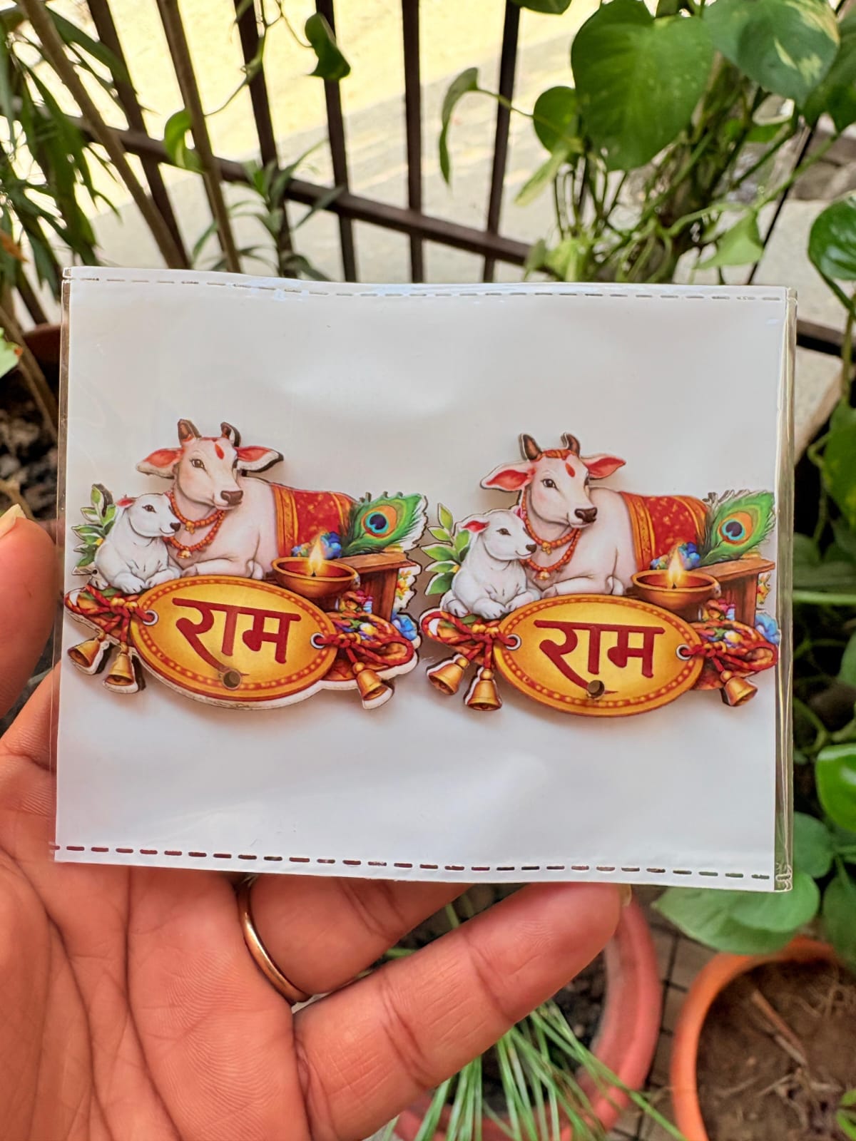 Kamdhenu cow with calf Rakhi Suun door tag pair