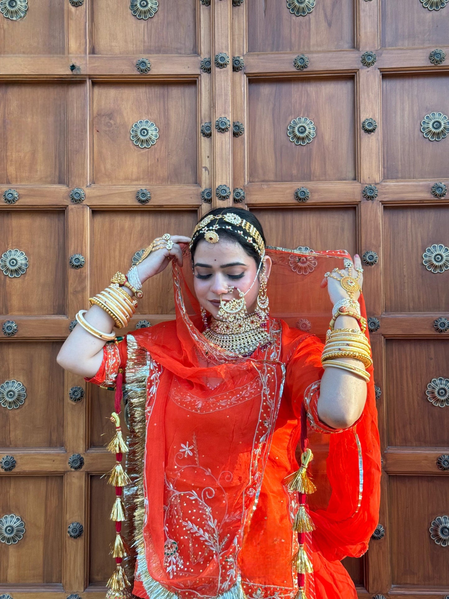 Bridal Zardozi Kundan Rajputi Poshak – Pure Hamrahi Odhni with Hand Dabka & Aari Work