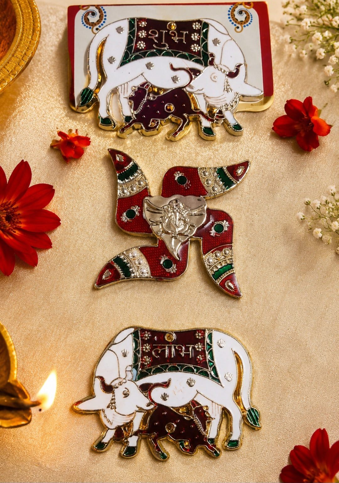 Designer Acrylic Kamdhenu cow swasthik  subh labh  🌹