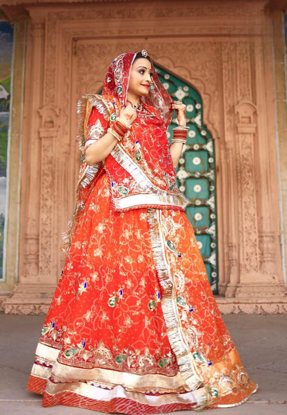 Rai Bandhej Multishaded Boutique Zari Work Poshak – Vintage Rajputi Style with Gota Patti