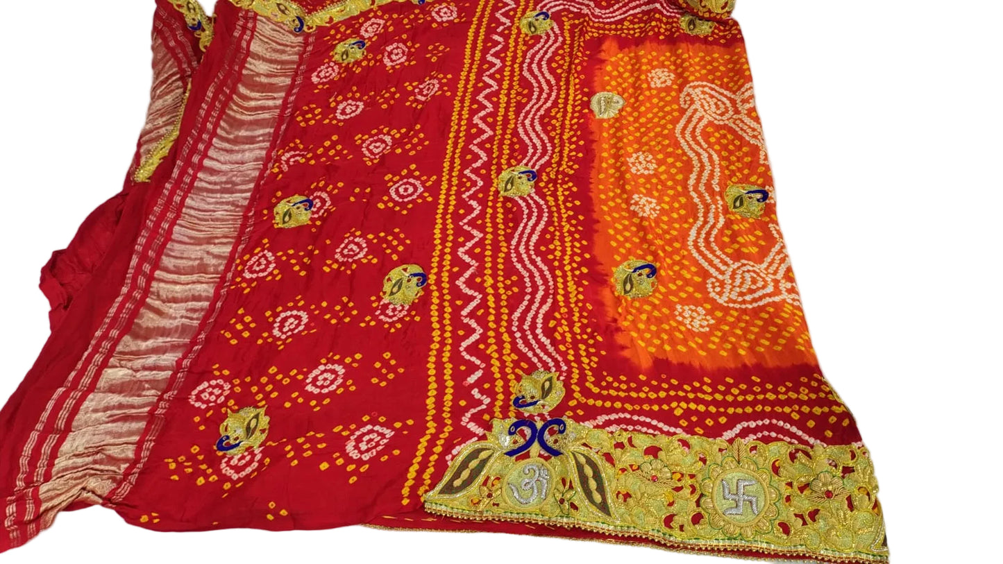 Traditional Pure Gajji Silk Kolkata Handmade Pilla Chunri with Bandhani & Zardosi Work