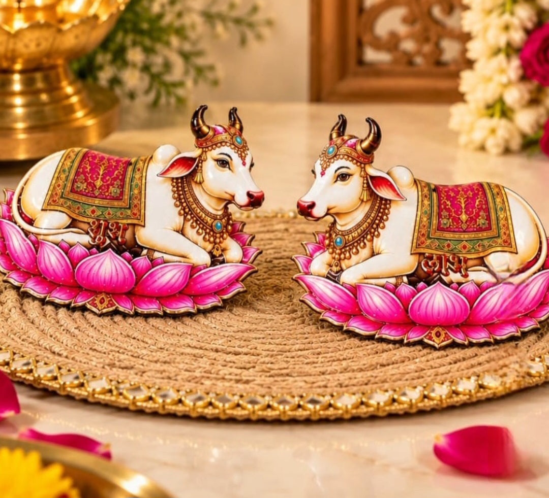 Kamdhenu cow With Lotus MDF Subh labh pair  size 6*inch