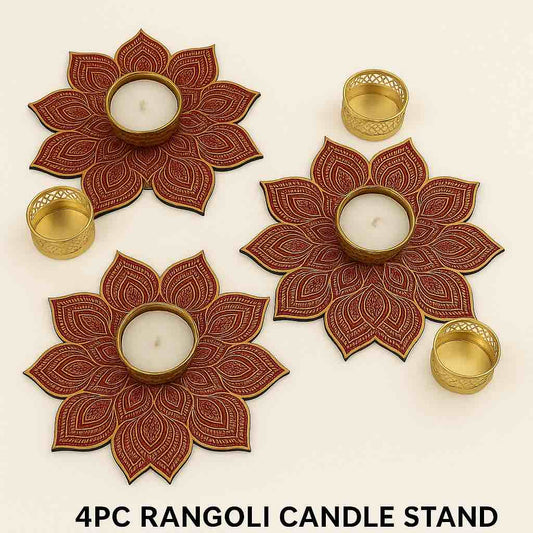 Golden floral designer Rangoli plates pack of 4