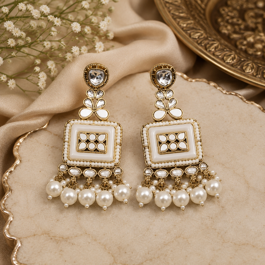 Royal Pearl Kundan Chandelier Earrings – Traditional Rajwadi Wedding & Festive Statement Jewelry