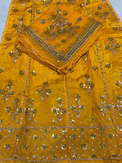 Upada Silk Rajputi Poshak – Pure Odhani with Heavy Jardozi Handwork & Butti Design (Unstitched)