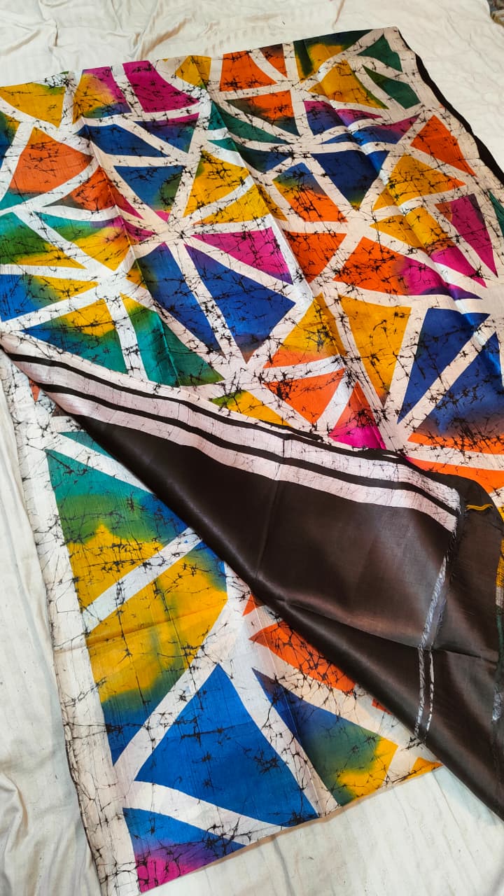 Pure Bishnupuri Silk Batik Saree | Handpainted & Silk Mark Certified