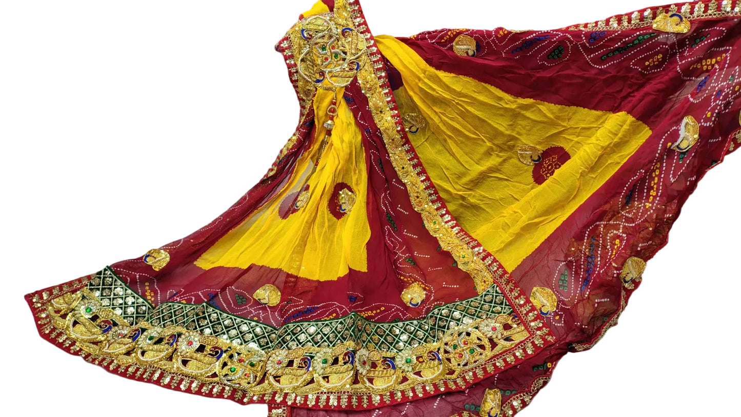 Rajasthani Traditional  Zardosi Bel-Buti Handwork Gorgette Pilla Chunri Odhna