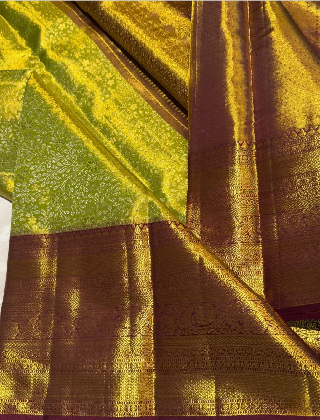 Mint Golden Pure Kanchipuram Silk Saree – Silk Mark Certified Handwoven Saree