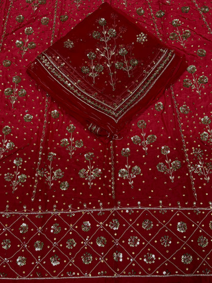 Upada Silk Rajputi Poshak – Pure Odhani with Heavy Jardozi Handwork & Butti Design (Unstitched)