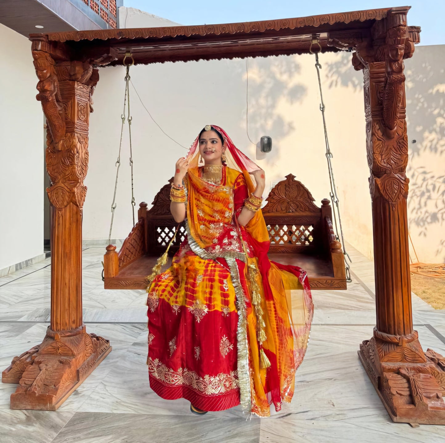 Royal Rajwadi Rajasthani Poshak – Partywear in Natural Crepe with Handwork & Odhna