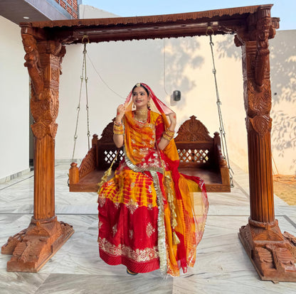 Royal Rajwadi Rajasthani Poshak – Partywear in Natural Crepe with Handwork & Odhna