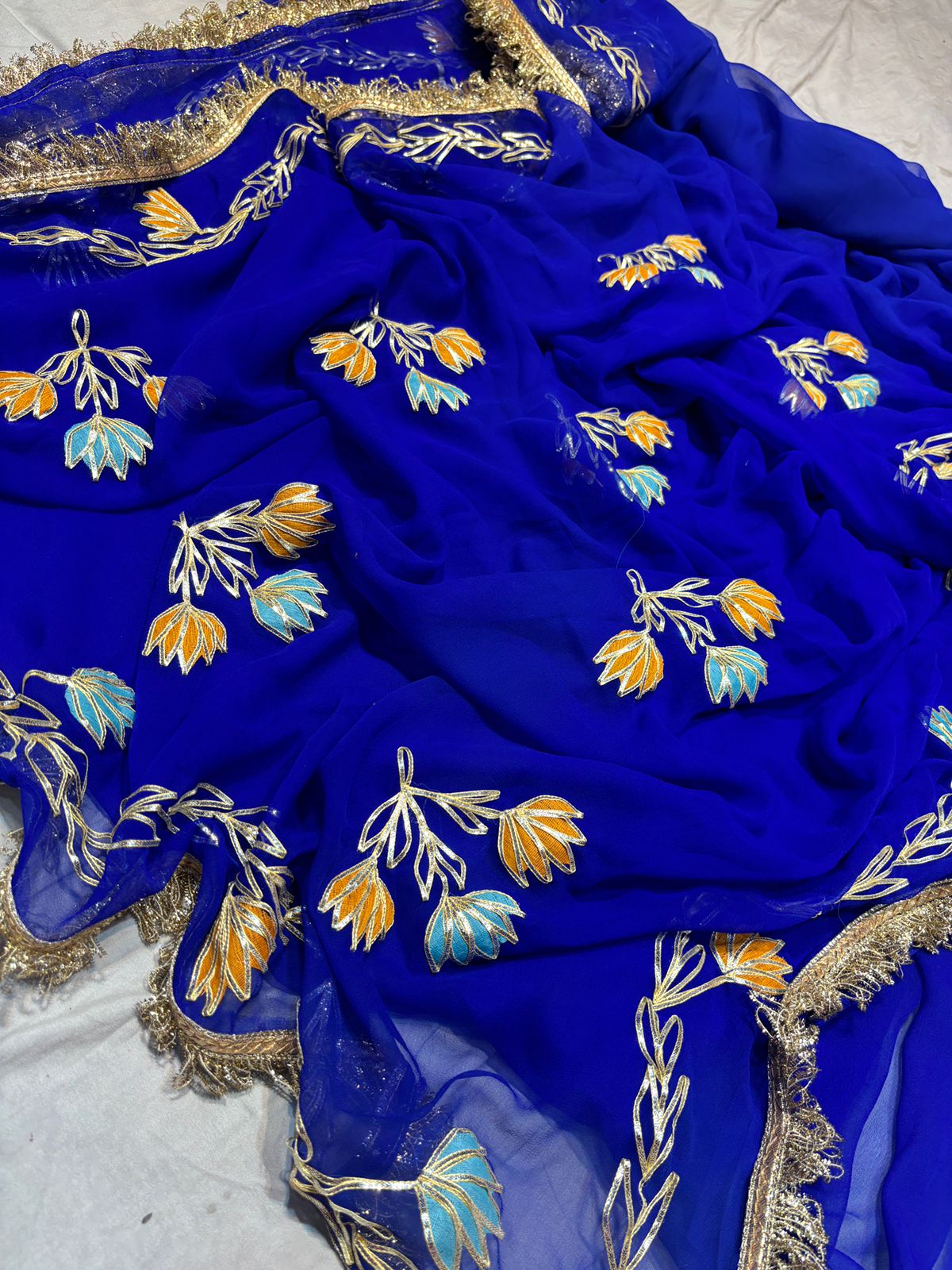 Gota Work Half Pure Chiffon Saree – Elegant Traditional Partywear Saree