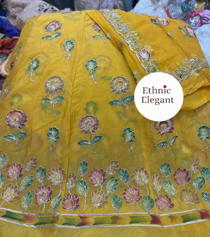 Tissue silk fabric thakurji pure odhna beautiful Peacock hand painting taara work elegant poshak