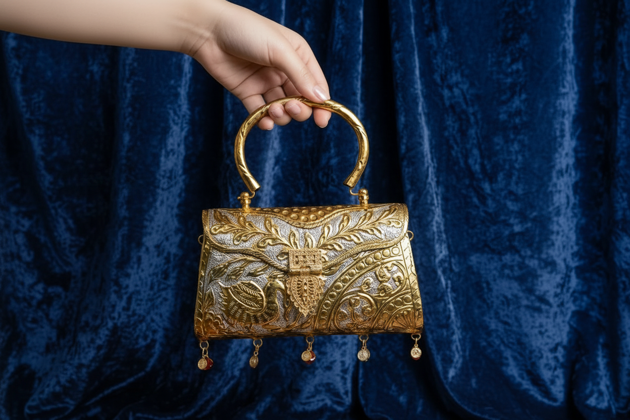 Rajwadi Antique Finish Meenakari Brass Clutch Purse