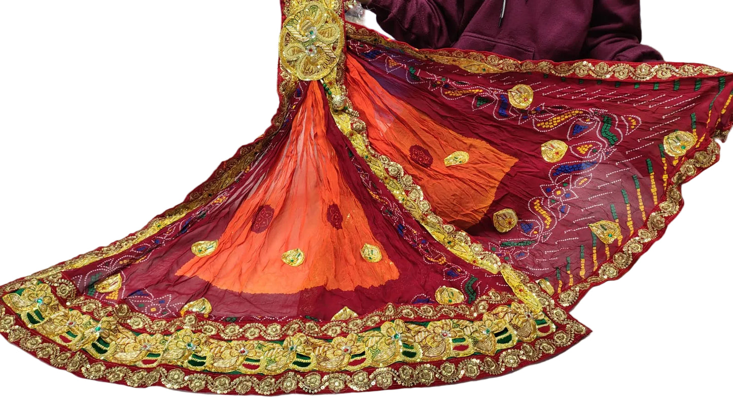 Rajasthani Traditional  Zardosi Bel-Buti Handwork Gorgette Pilla Chunri Odhna