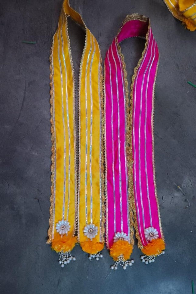 Gota Work Welcome Dupatta with Moti Latkan (Pack of 20) | Elegant Wedding Swagat Stoles
